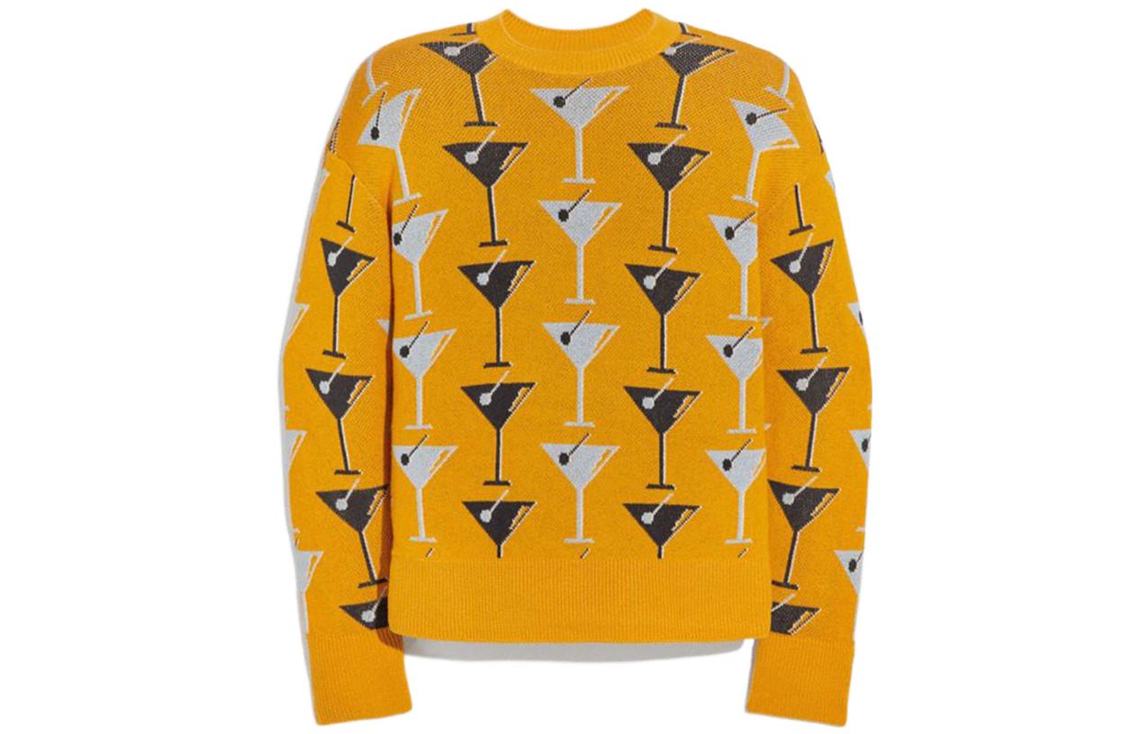 (Women) COACH FW22  Yellow Geometric Pattern Knit Sweater Long Sleeve. 1163-YLW