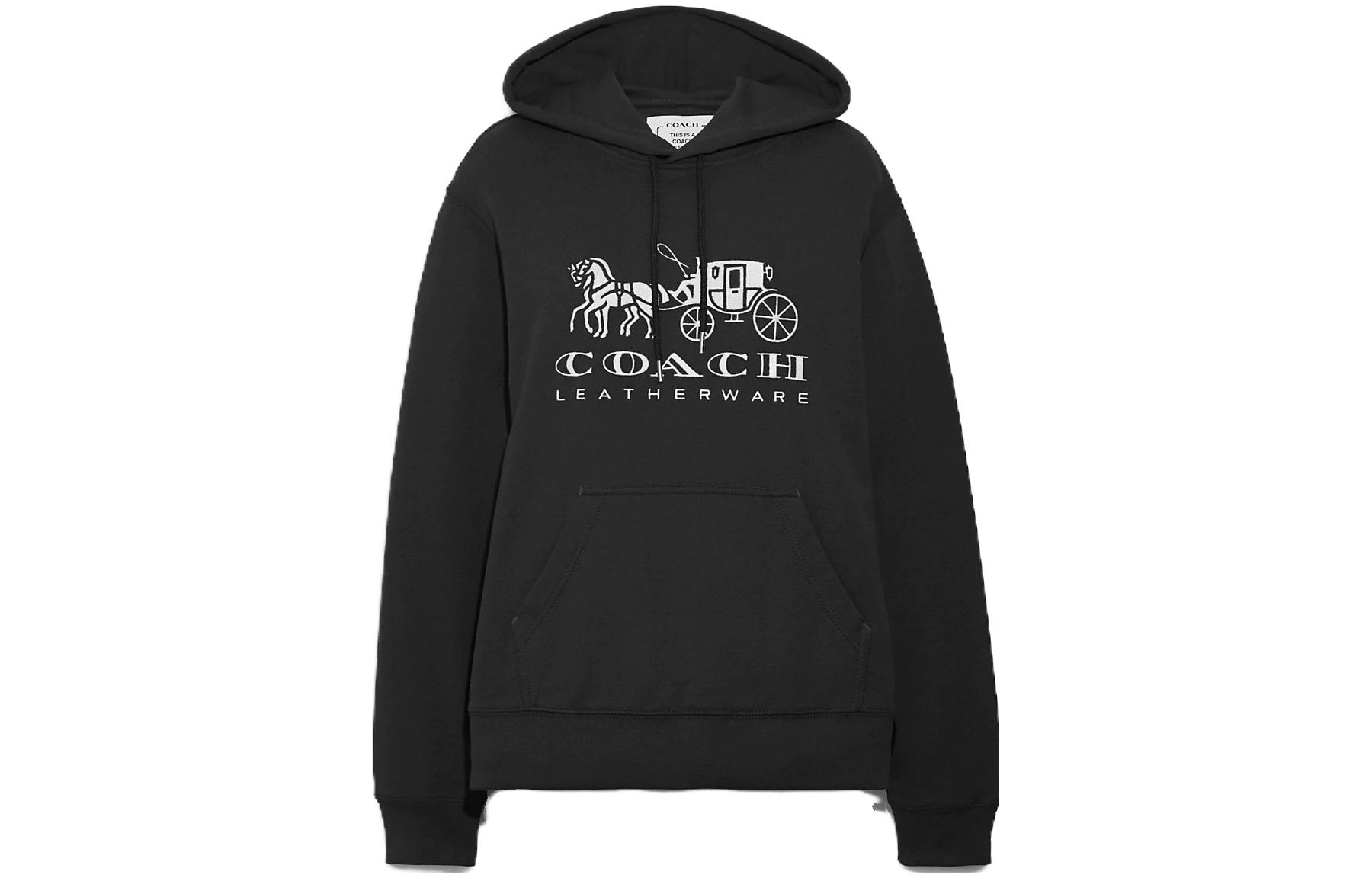 (Women) COACH FW22 Forever Series Solid Logo Carriage Print Hoodie Women. C9118-BLK