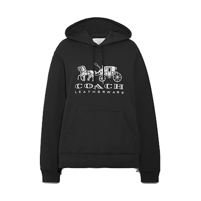 (Women) COACH FW22 Forever Series Solid Logo Carriage Print Hoodie Women. C9118-BLK