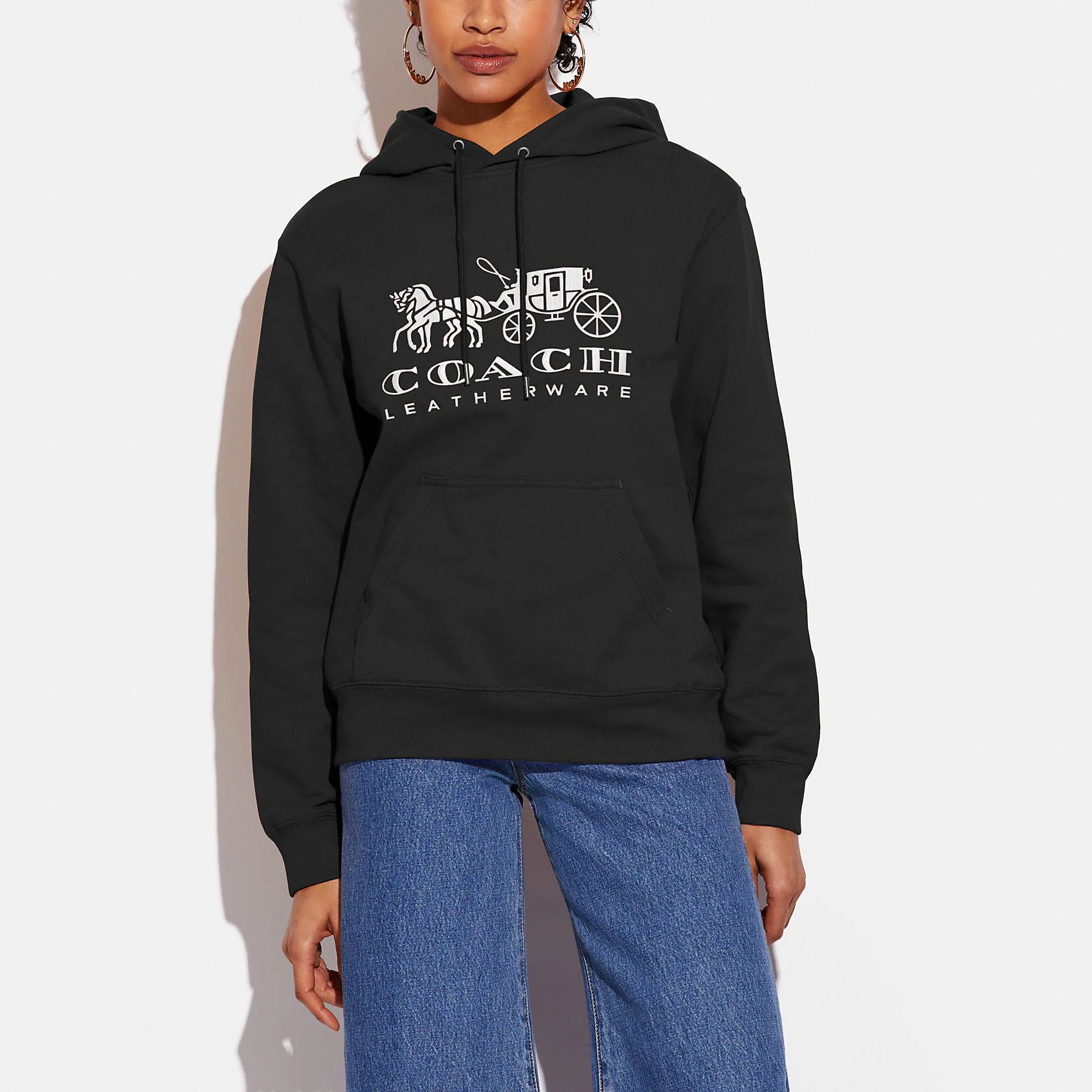 Lookbook (Women) COACH FW22 Forever Series Solid Logo Carriage Print Hoodie Women. C9118-BLK