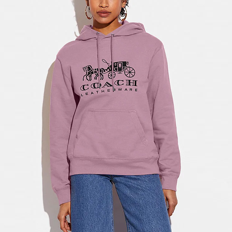 Details for (Women) COACH FW22 Forever Series Solid Logo Carriage Print Hoodie Women. C9118-BLK