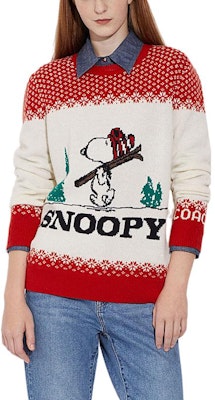 (Women) COACH FW22 Red Crewneck Sweatshirt with Ski Lettering Design. CE459-V3R 1