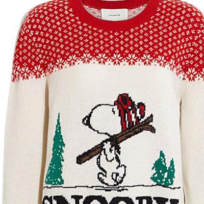 (Women) COACH FW22 Red Crewneck Sweatshirt with Ski Lettering Design. CE459-V3R 2