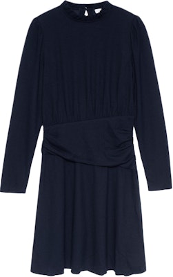 (W) COACH FW22 Gaun Biru Tua Lengan Panjang Wanita dengan Ruffle Elegan. C5493-NAV Buy (W) COACH FW22 Gaun Biru Tua Lengan Panjang Wanita dengan Ruffle Elegan. C5493-NAV