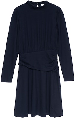 (W) COACH FW22 Gaun Biru Tua Lengan Panjang Wanita dengan Ruffle Elegan. C5493-NAV Order (W) COACH FW22 Gaun Biru Tua Lengan Panjang Wanita dengan Ruffle Elegan. C5493-NAV