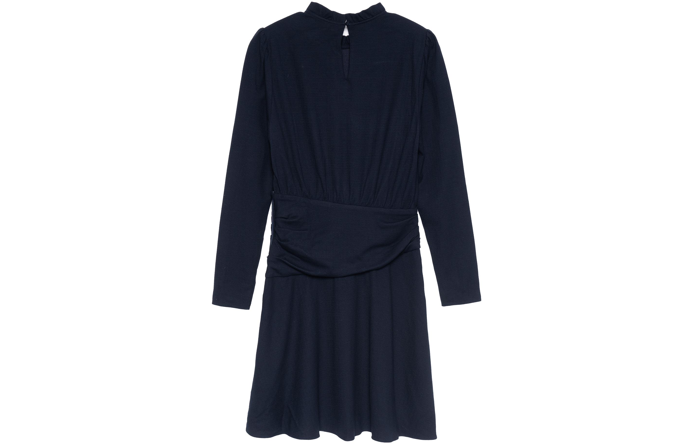 Lookbook (W) COACH FW22 Gaun Biru Tua Lengan Panjang Wanita dengan Ruffle Elegan. C5493-NAV