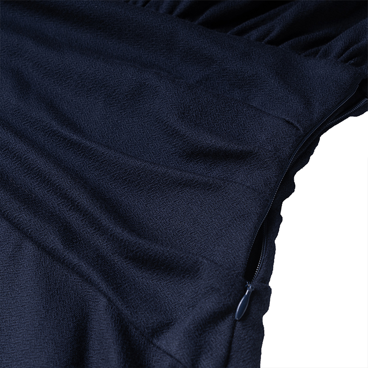 Purchase (W) COACH FW22 Gaun Biru Tua Lengan Panjang Wanita dengan Ruffle Elegan. C5493-NAV