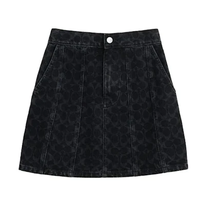 (Women) COACH FW23 Black Casual Skirt with Solid Color Logo Print. CL400-BLK