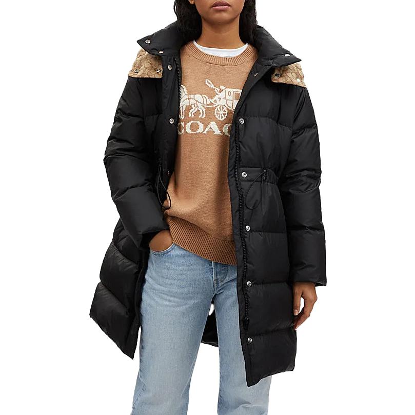 Lookbook (W) COACH FW23 黑色長版連帽羽絨外套 保暖時尚外衣 CL273-BLK