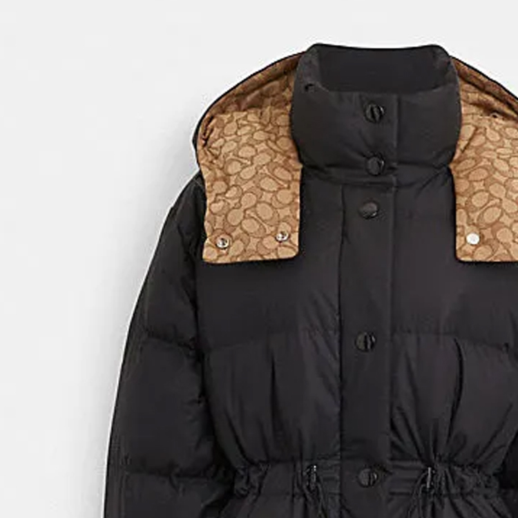 Shop (W) COACH FW23 黑色長版連帽羽絨外套 保暖時尚外衣 CL273-BLK