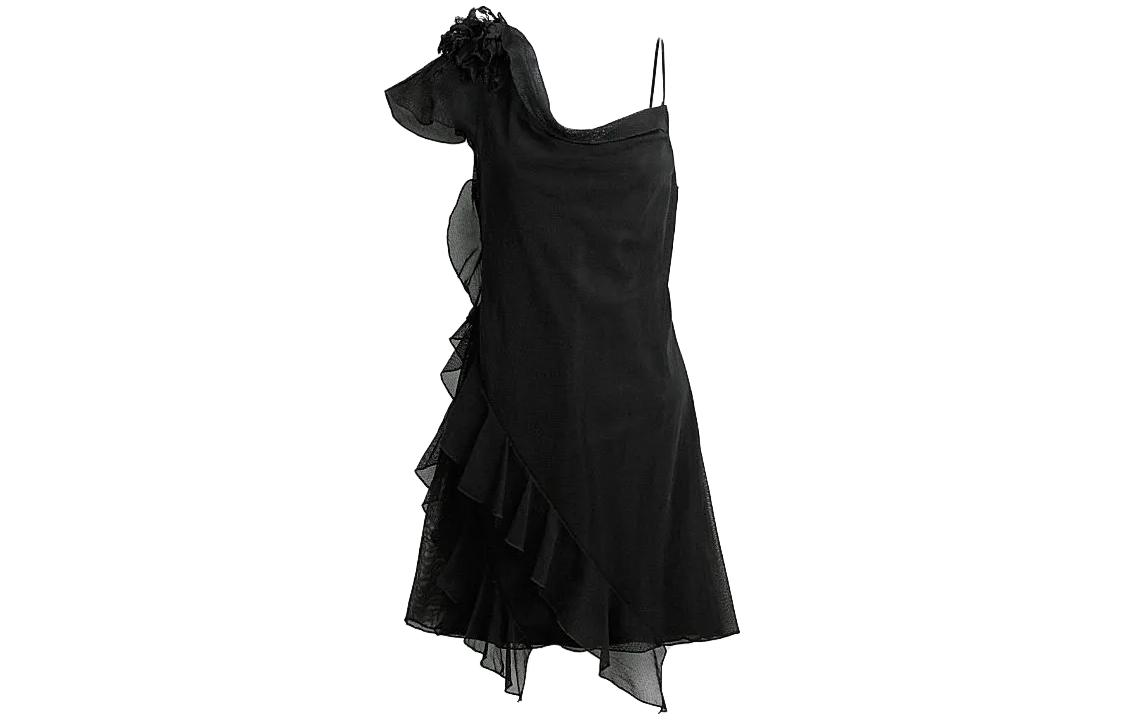 (Women) COACH FW23  Black Pleated Short Sleeve Mini Dress. CN451-BLK