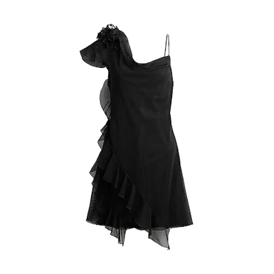 (Women) COACH FW23 Black Pleated Short Sleeve Mini Dress. CN451-BLK
