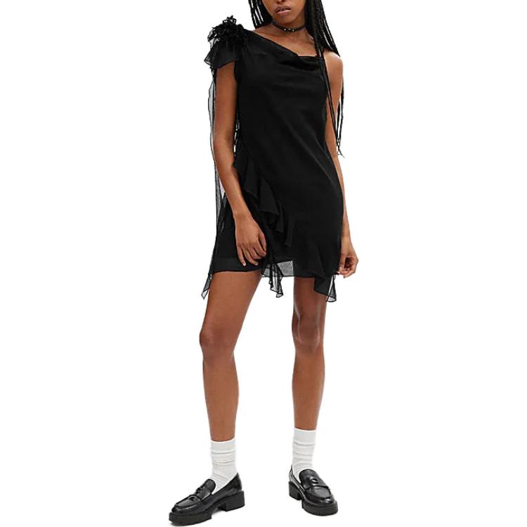 Lookbook (W) COACH FW23 Gaun Mini Hitam Lipit Lengan Pendek. CN451-BLK