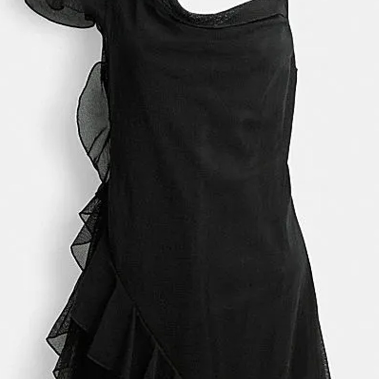 Details for (W) COACH FW23 Gaun Mini Hitam Lipit Lengan Pendek. CN451-BLK