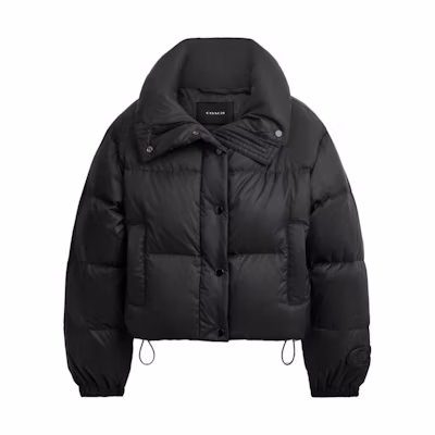 (Women) COACH FW23 Black Short Down Jacket with Warm Collar and Slim Fit. CL932-BLK