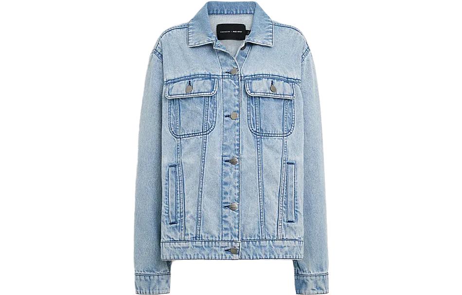 (Women) COACH FW23  Blue Denim Jacket with Letter Logo Print Long Sleeve. CL324-DEN