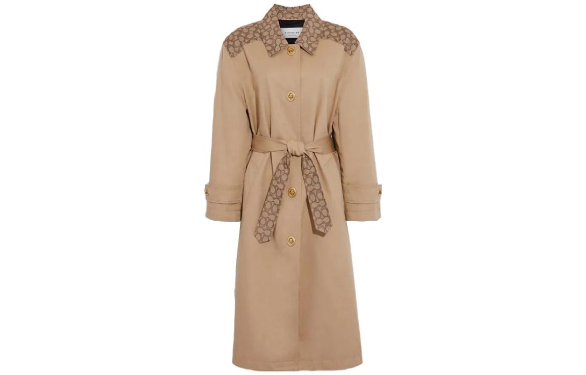 (Women) COACH FW23  Brown Long Sleeve Trench Coat with Patchwork Logo Design. CG056-EAL