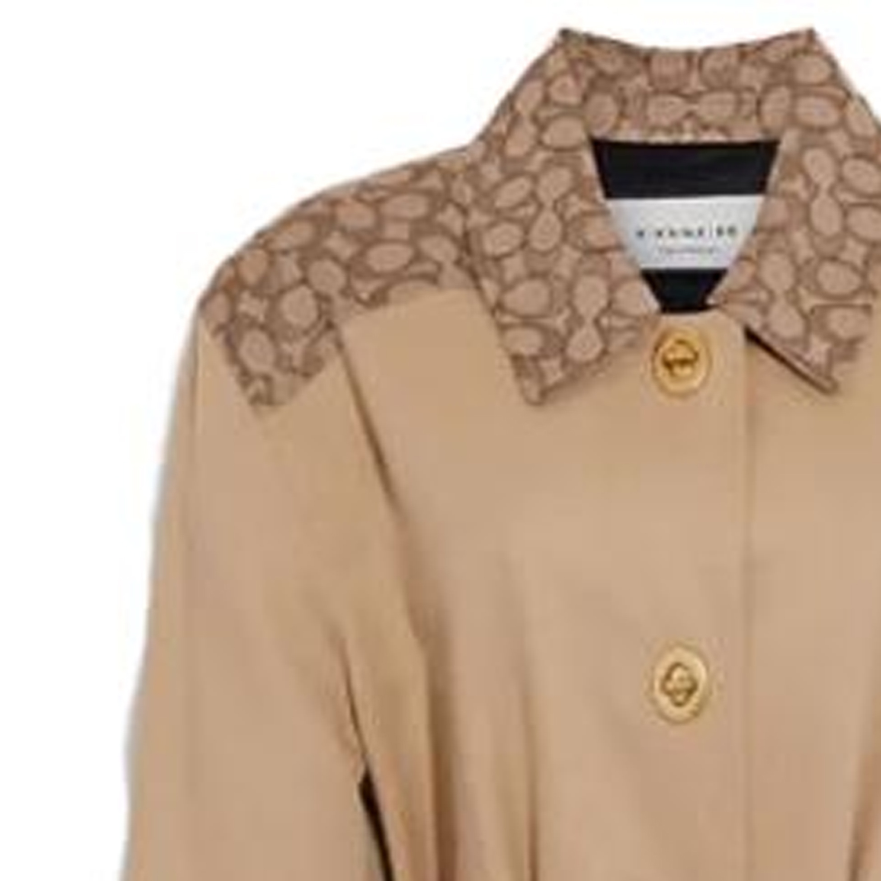 Shop (W) COACH FW23 Abrigo Marrón Largo de Manga Larga con Diseño de Logo Patchwork. CG056-EAL