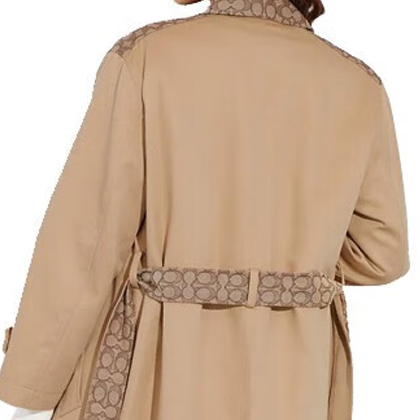 Details for (W) COACH FW23 Abrigo Marrón Largo de Manga Larga con Diseño de Logo Patchwork. CG056-EAL