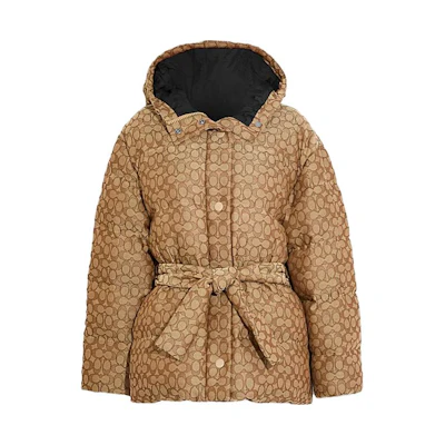 (Women) COACH FW23 Colorblock Monogram Puffer Jacket Khaki. CL482-E7V