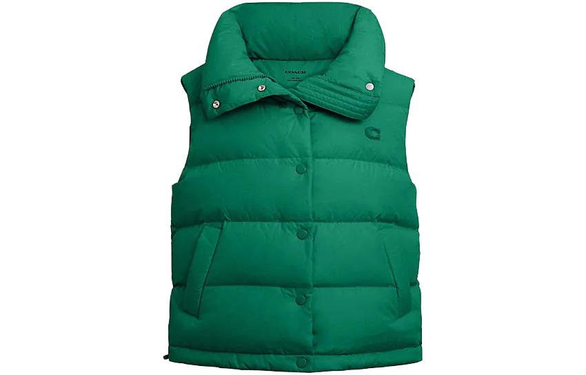 (Women) COACH FW23  Green Puffer Down Vest Casual Buttoned Design. CL274-CZS