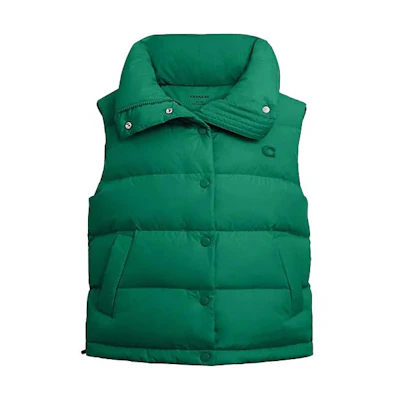 (Women) COACH FW23 Green Puffer Down Vest Casual Buttoned Design. CL274-CZS