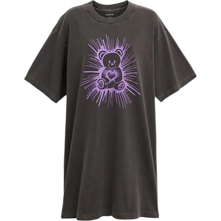 (Women) COACH FW23  Grey Teddy Bear Print Short Sleeve Dress. CL320-SMO