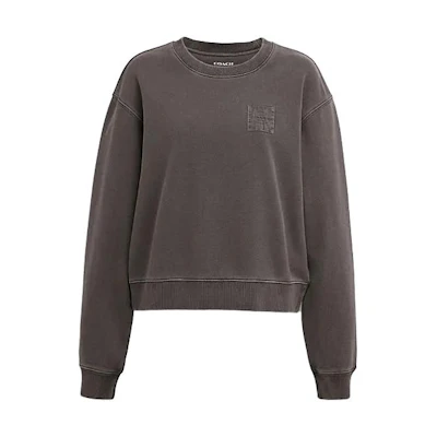 (Women) Coach FW23 Grey Logo Print Casual Crewneck Sweatshirt CI853-SMO