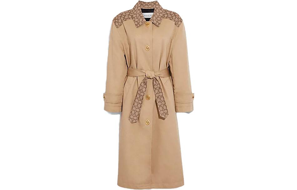(Women) COACH FW23 Turn-lock Detail Single-Breasted Trench Coat Women - Khaki CG057-EAL