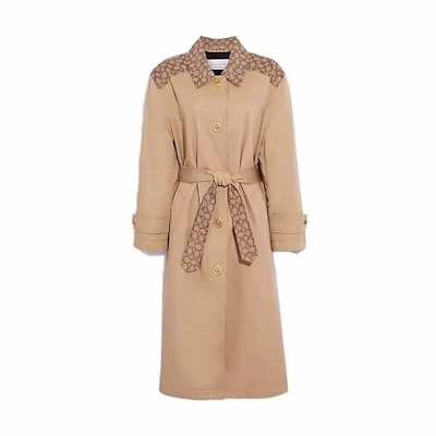 (Women) COACH FW23 Turn-lock Detail Single-Breasted Trench Coat Women - Khaki CG057-EAL