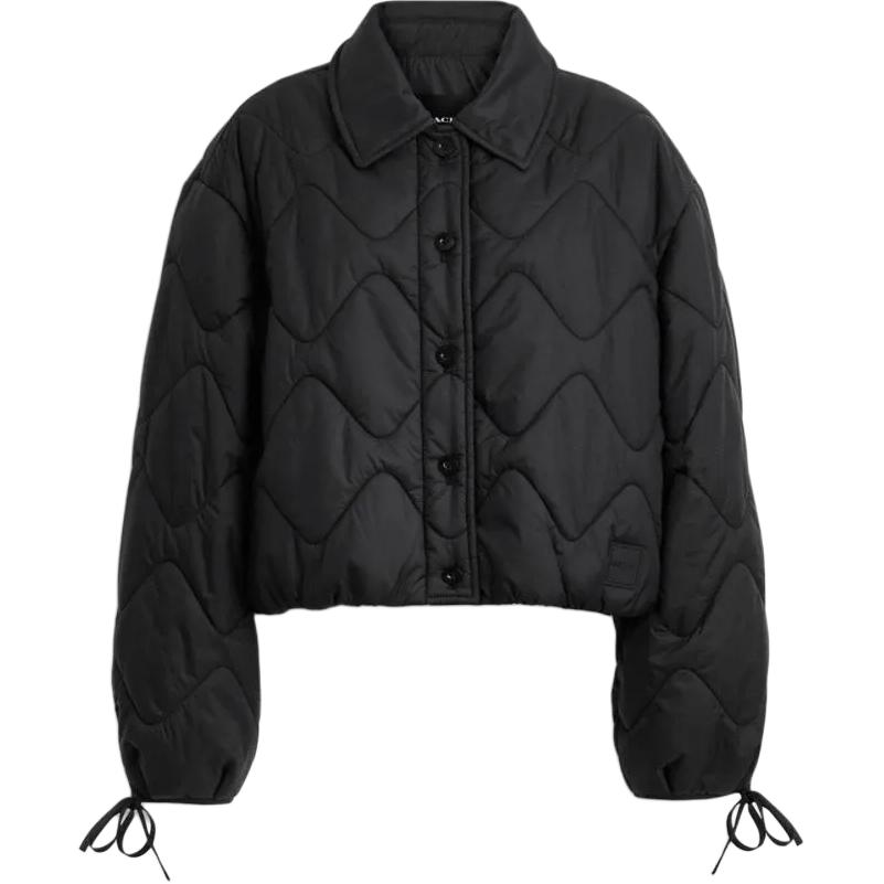 (Women) COACH FW24  Black Solid Color Long Sleeve Button Cotton Jacket CY561-BLK