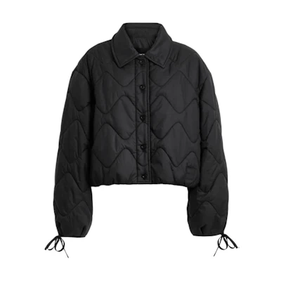 (Women) COACH FW24 Black Solid Color Long Sleeve Button Cotton Jacket CY561-BLK