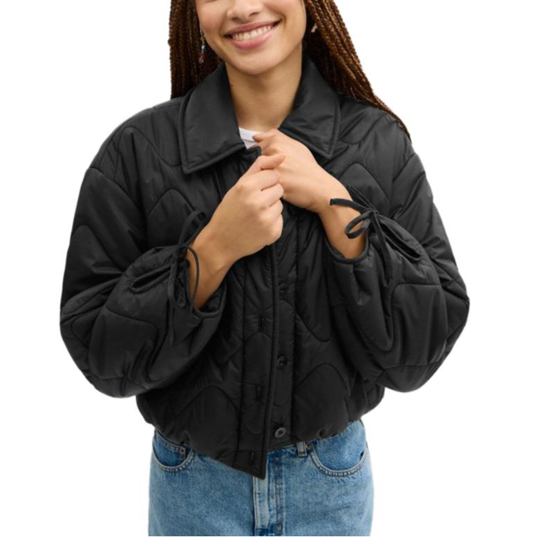 Shop (W) COACH FW24 黑色純色長袖扣式棉質外套 CY561-BLK