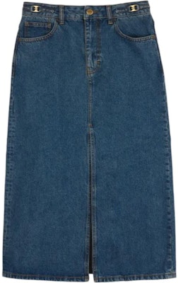 (Women) COACH FW24 Logo Patch Denim Midi Skirt Deep Blue. CU424-MZ3 Buy (Women) COACH FW24 Logo Patch Denim Midi Skirt Deep Blue. CU424-MZ3