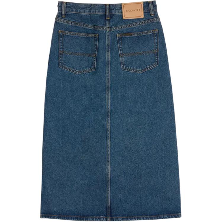 Lookbook (Women) COACH FW24  Logo Patch Denim Midi Skirt Deep Blue. CU424-MZ3