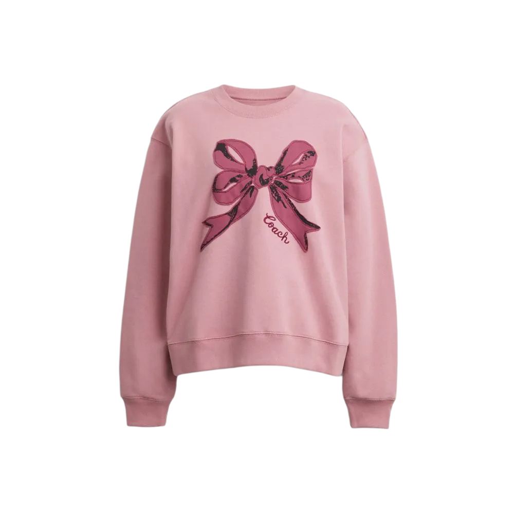 (Women) COACH FW24  Pink Bow Print Long-Sleeve Crewneck Sweatshirt CZ017-LKK