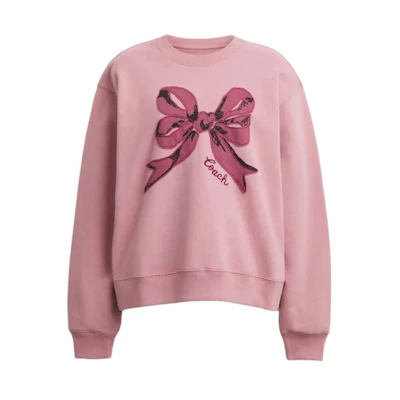 (Women) COACH FW24 Pink Bow Print Long-Sleeve Crewneck Sweatshirt CZ017-LKK