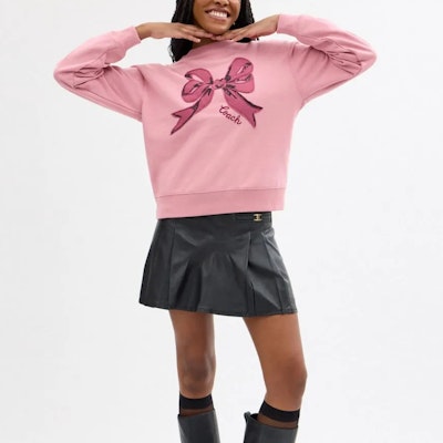 (Women) COACH FW24 Pink Bow Print Long-Sleeve Crewneck Sweatshirt CZ017-LKK Lookbook (Women) COACH FW24 Pink Bow Print Long-Sleeve Crewneck Sweatshirt CZ017-LKK