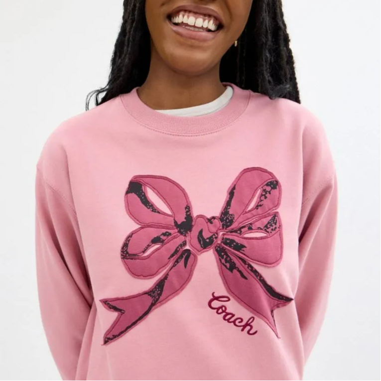 Purchase (Women) COACH FW24  Pink Bow Print Long-Sleeve Crewneck Sweatshirt CZ017-LKK