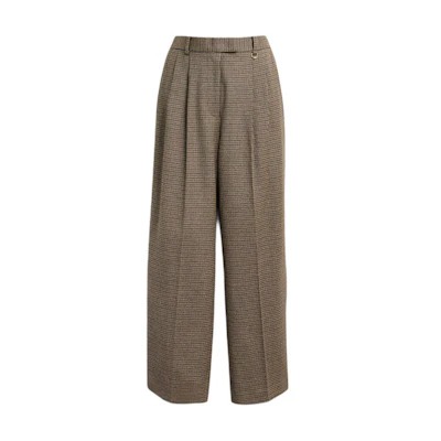 (Women) COACH FW24 Plaid Zippered Casual Pants in Brown. CX303-MYB