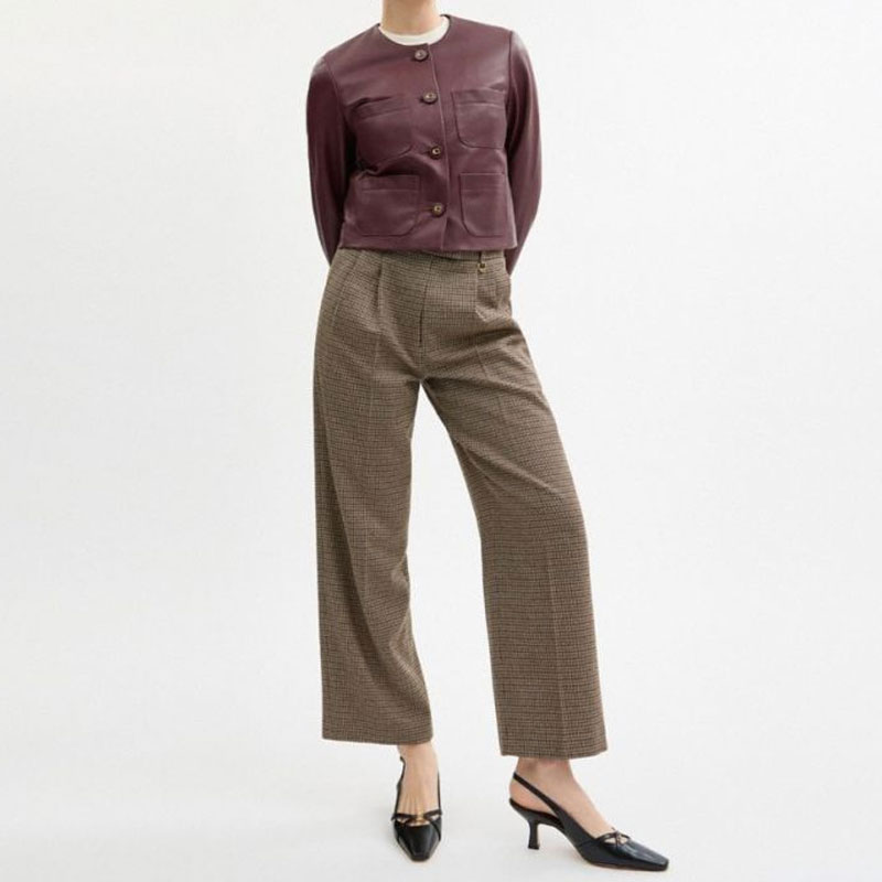 Lookbook (W) コーチ FW24 ブラウンチェック柄ジップ付きカジュアルパンツ CX303-MYB