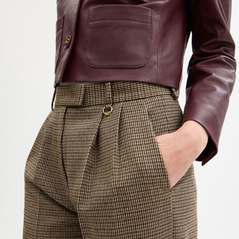 Purchase (W) コーチ FW24 ブラウンチェック柄ジップ付きカジュアルパンツ CX303-MYB