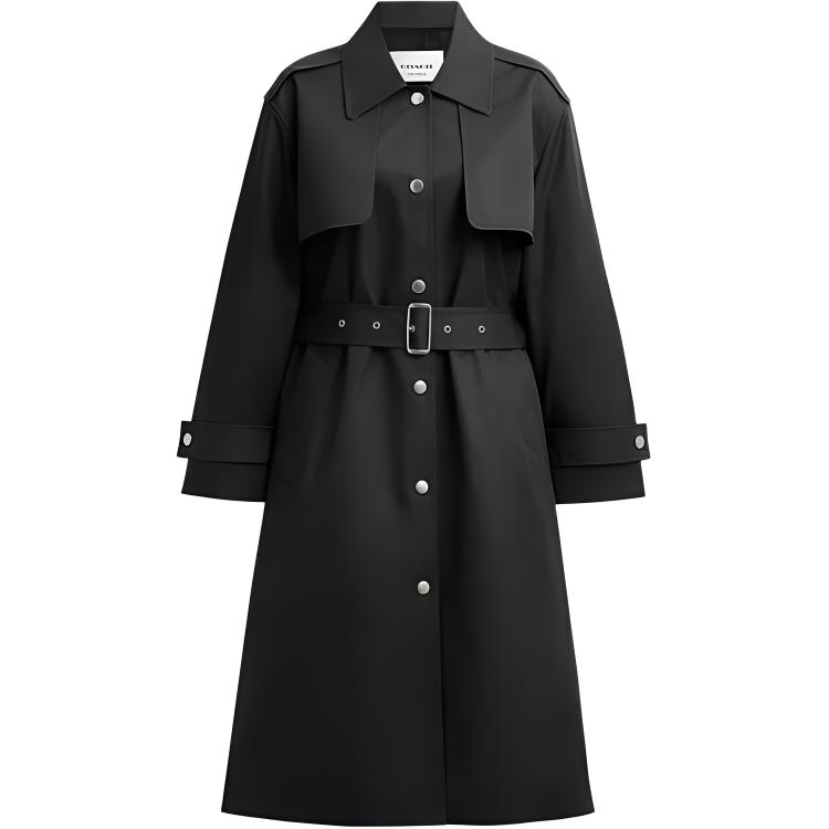 (Women) COACH FW24  Washed Black Belted Mid-Length Trench Coat. CT428-A0R