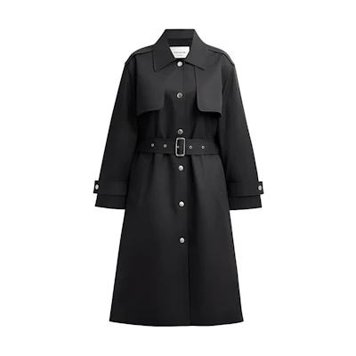 (Women) COACH FW24 Washed Black Belted Mid-Length Trench Coat. CT428-A0R