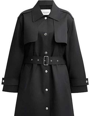 (Women) COACH FW24 Washed Black Belted Mid-Length Trench Coat. CT428-A0R Details for (Women) COACH FW24 Washed Black Belted Mid-Length Trench Coat. CT428-A0R