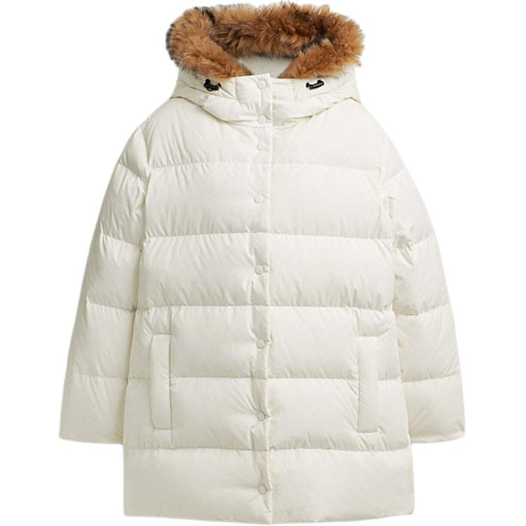 (Women) COACH FW24  White Hooded Down Jacket with Removable Fur Trim CV301-CRM