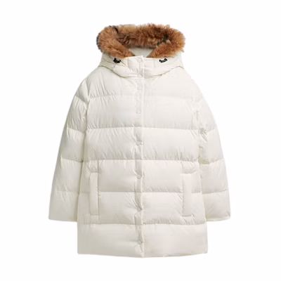 (Women) COACH FW24 White Hooded Down Jacket with Removable Fur Trim CV301-CRM