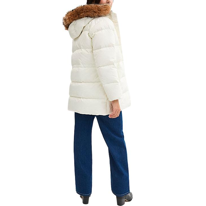 Shop (Women) COACH FW24  White Hooded Down Jacket with Removable Fur Trim CV301-CRM