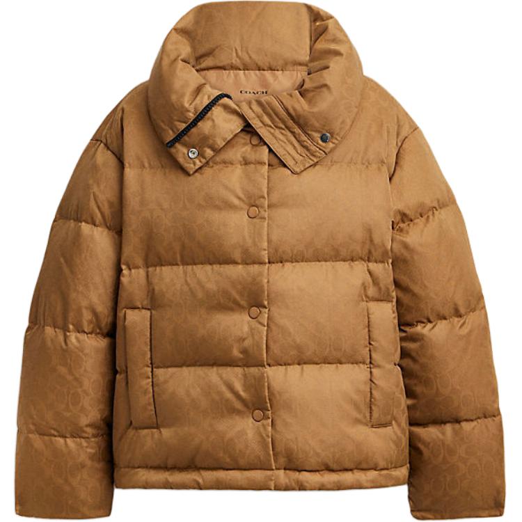 Order (Women) COACH FW24 Jacquard Short Down Jacket Women Brown CV411-LRC