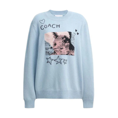 (Women) COACH FW25 Crewneck Sweater with Bunny Intarsia Design CCO71-BLU